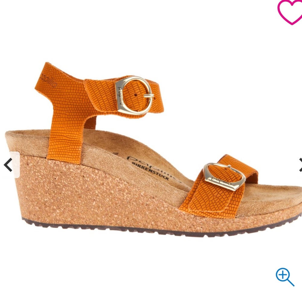 Birkenstock Papillio by Birkenstock Soley Wedge Sandal Nubuck,‎ Orange Sz 11 - Picture 4 of 11